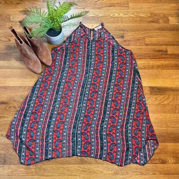 Hot Tempered Womens Large Red Blue Chiffon Paisley Sleeveless Shift Dress Spring - Picture 1 of 7
